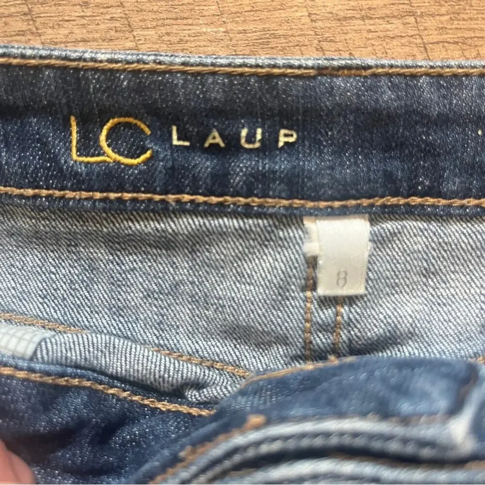 Lauren Conrad Denim Mini Skirt Size 8 Distressed Studded Raw Hem Short Blue Y2K